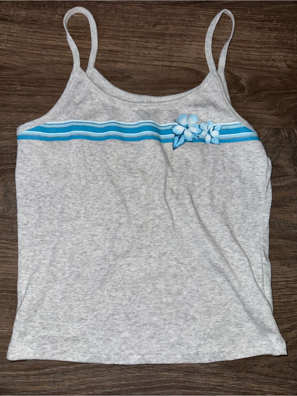 No Boundaries Gray Camisole with Blue Stripe & Floral Accent